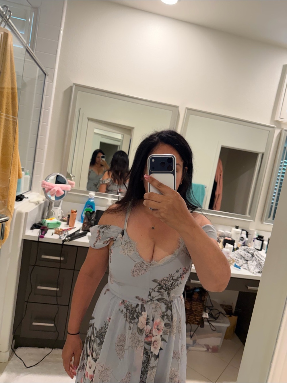 Lulus Light Blue Floral Off-Shoulder mini Dress